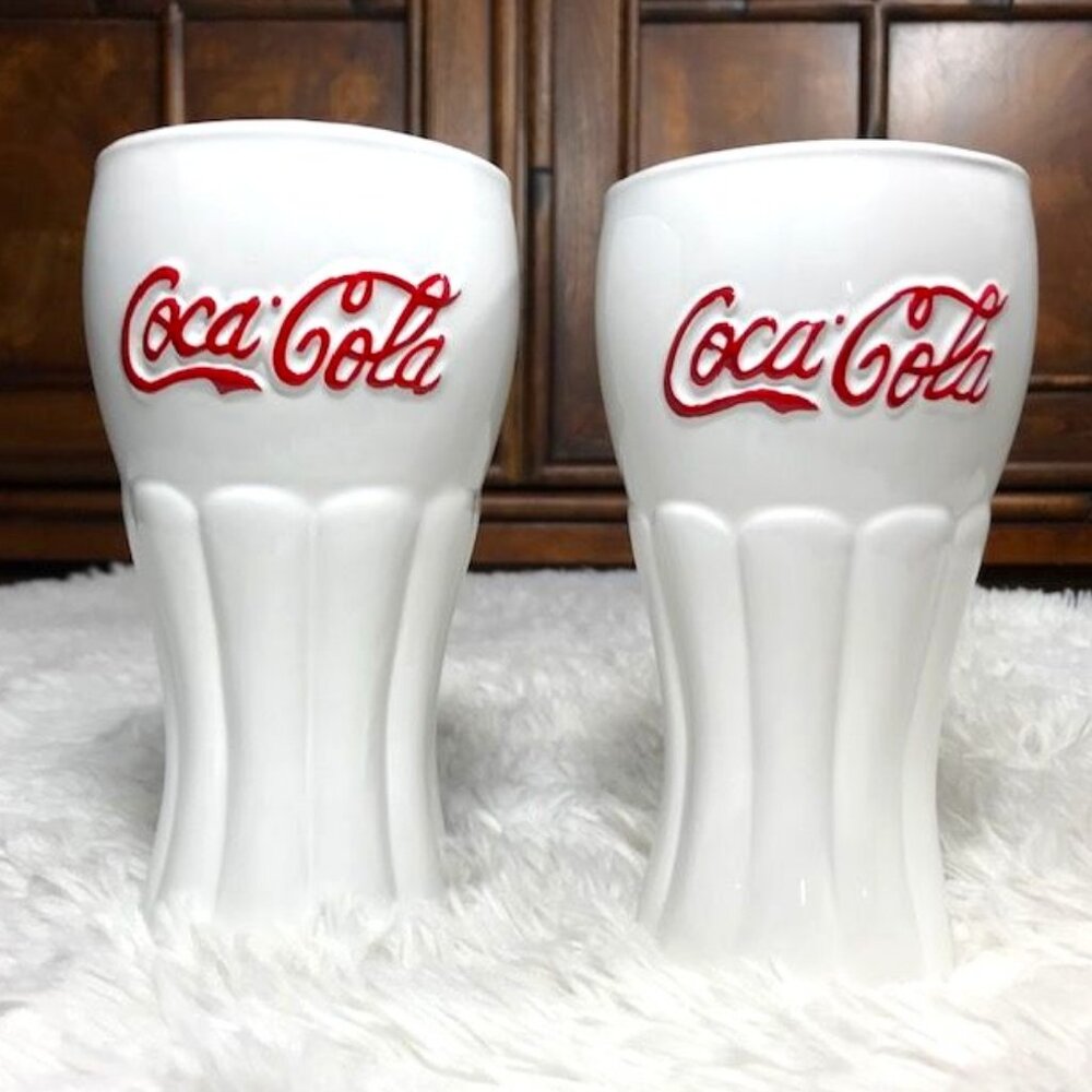 NWOT Set of 2 Vintage Coca-Cola White Fountain Glasses